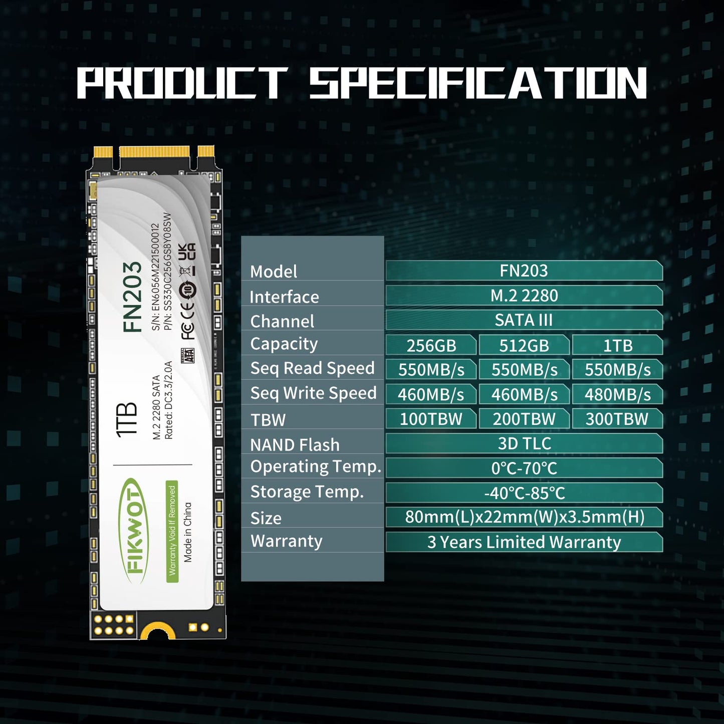 ฟิกวอต FN203 1TB M.2 SATA III SSD