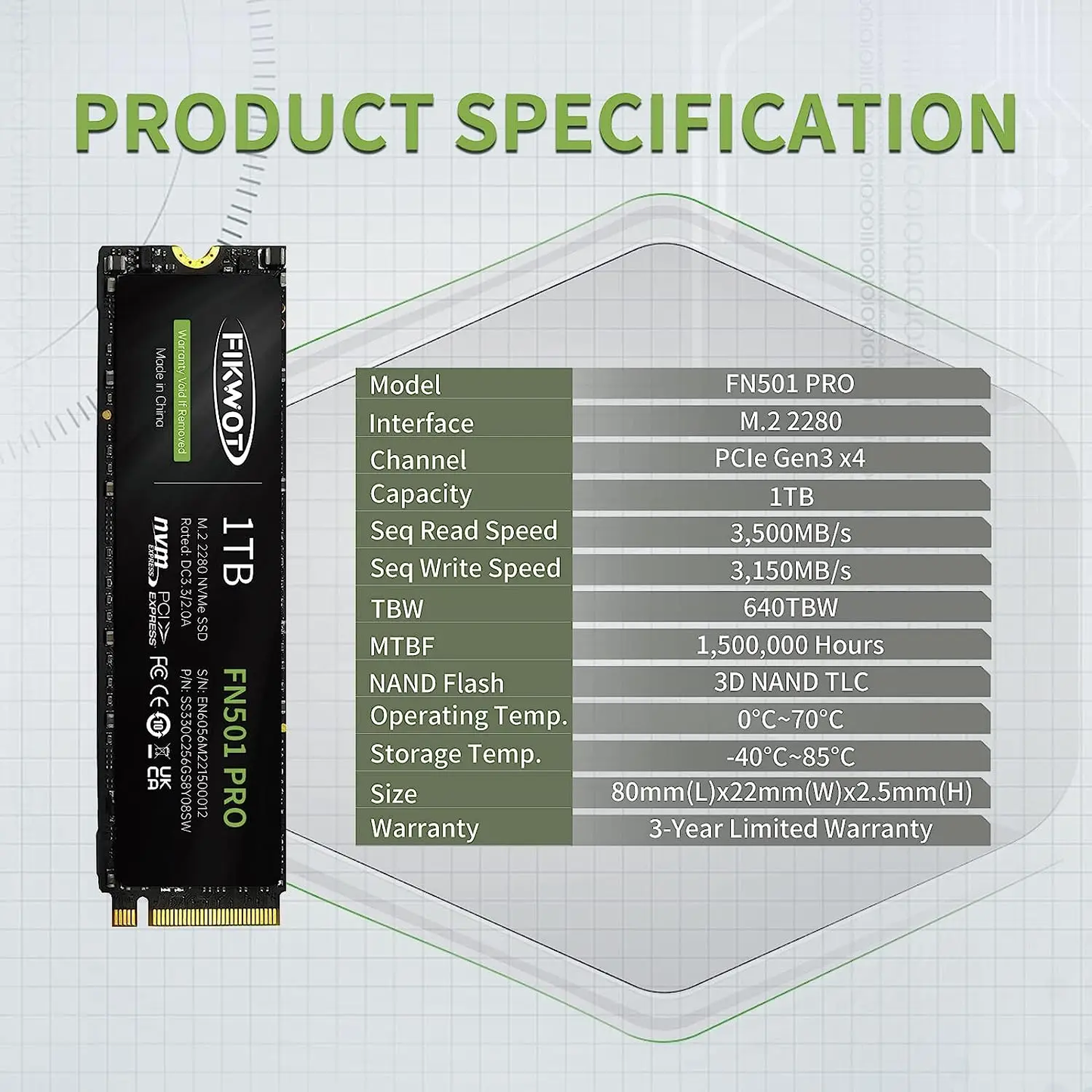 Fikwot FN501 Pro NVMe SSD - M.2 2280 PCIe Gen3 x4