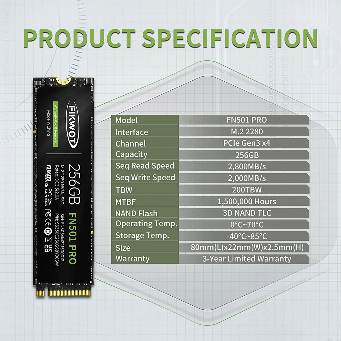 Fikwot FN501 Pro NVMe SSD - M.2 2280 PCIe Gen3 x4