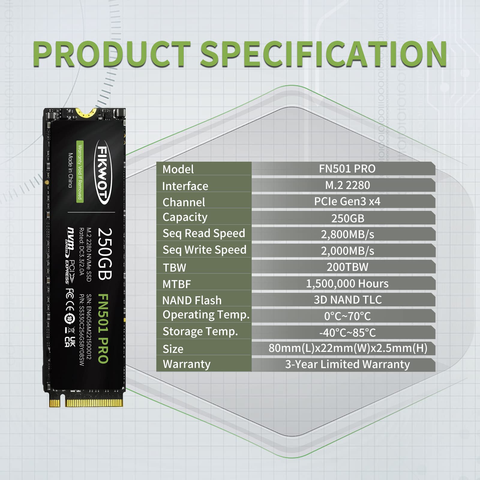 Fikwot FN501 Pro 1TB NVMe SSD - M.2 2280 PCIe Gen3 x4